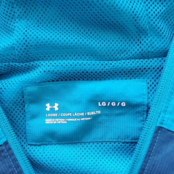 Under Armour Mens Windbreaker Size Large Teal Hooded Rain Jacket Outdoor Hiking - Picture 2 of 12